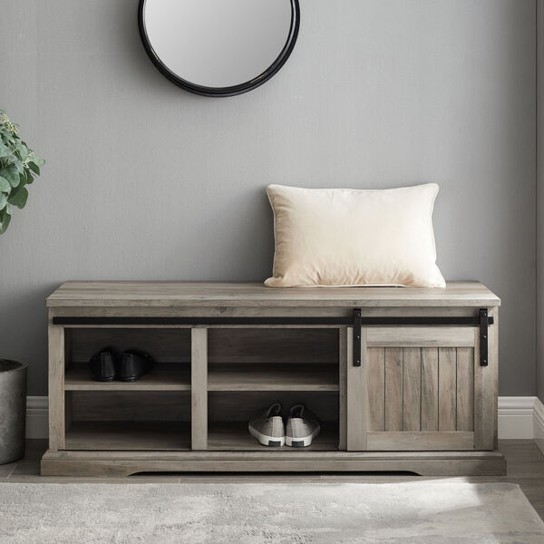 Gray Sliding Grooved Door Entry Bench with Storage, image 3