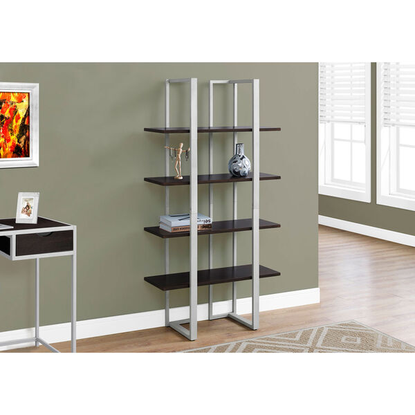 Cappucino 60-Inch Bookcase with Silver Metal, image 1