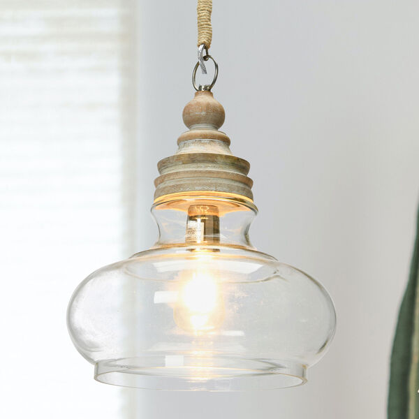Clear Glass and Mango Wood Ceiling Pendant Lamp, image 4