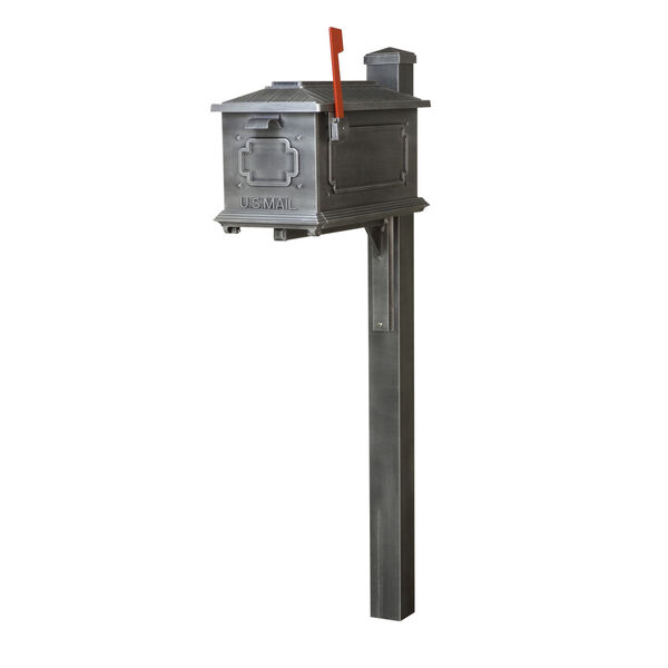 Kingston Curbside Swedish Silver Mailbox and Wellington Direct Burial Mailbox Post Smooth Square, image 2