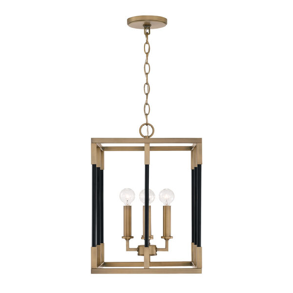 Bleeker Aged Brass and Black 13-Inch Four-Light Chandelier, image 1