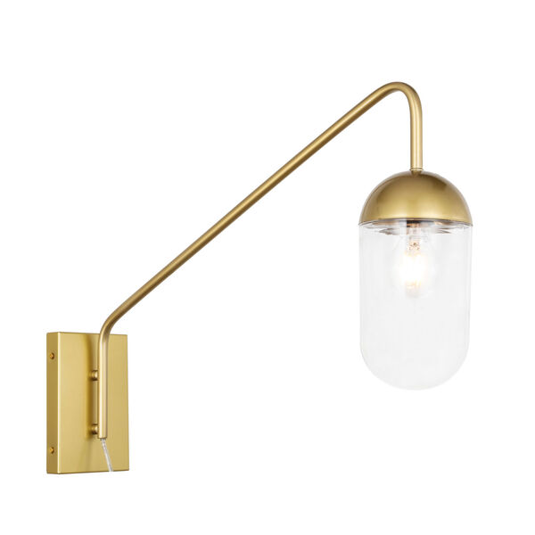 Kace Brass One-Light Wall Sconce with Clear Glass, image 4
