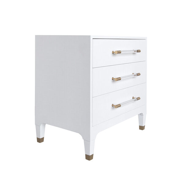 Lacquered White Linen Three Drawer Side Table, image 3