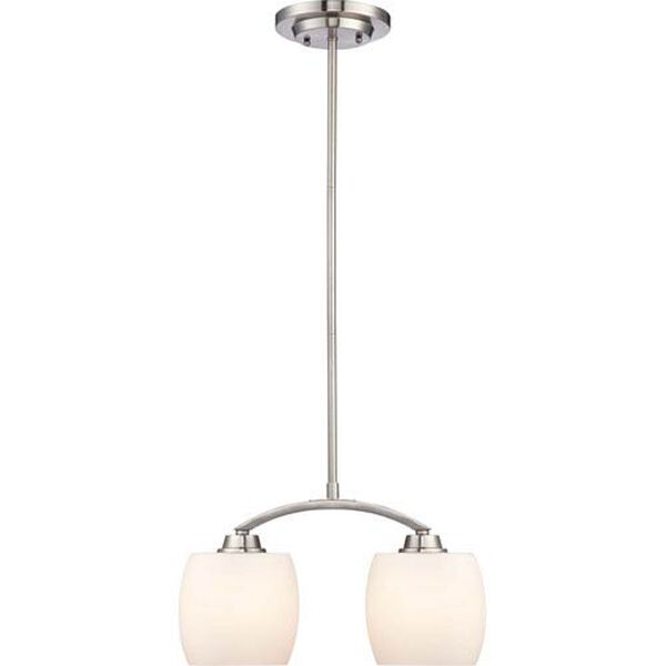 Helium Brushed Nickel Two-Light Pendant with Satin White Glass, image 1