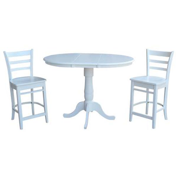 White Round Extension Dining Table with Counter Height Stools, 3-Piece, image 2