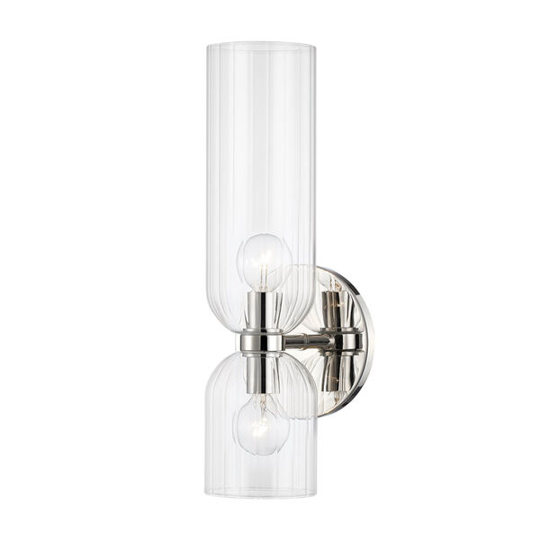Sayville Polished Nickel Two-Light Wall Sconce with Clear Glass, image 1