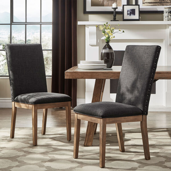 Century Dark Grey Linen Nailhead Side Chair, Set of 2, image 1