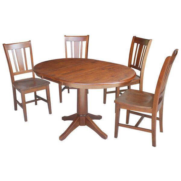 Espresso 36-Inch Round Dining Table with 12-Inch Leaf and Chairs, 5-Piece, image 1