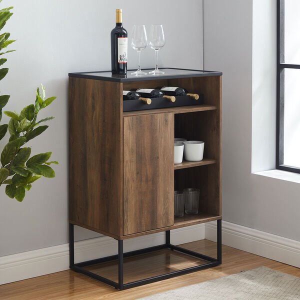 William Barnwood and Black Bar Cabinet with Glass Top, image 3