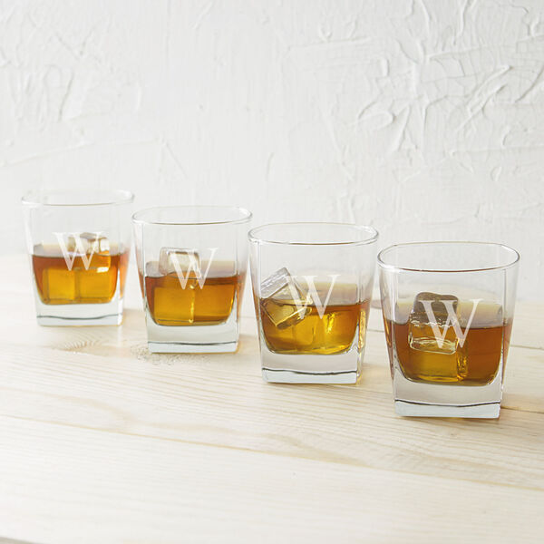 Personalized Rocks Glasses, Letter W, Set of 4, image 1
