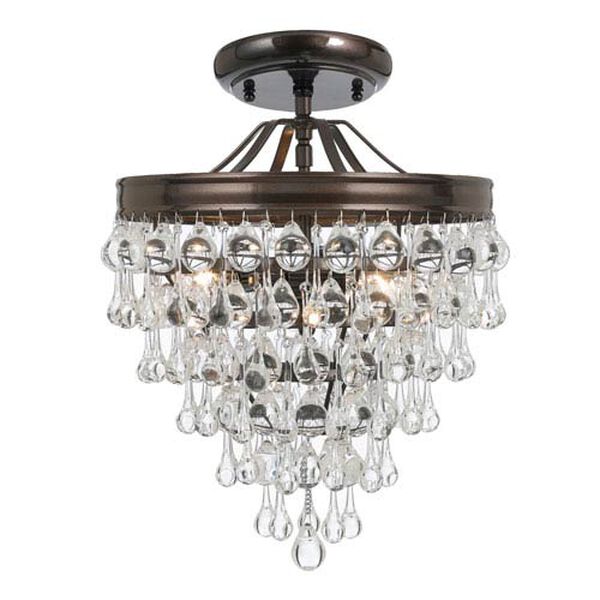 Hopewell Bronze Three-Light Semi-Flush Mount with Clear Crystal, image 1