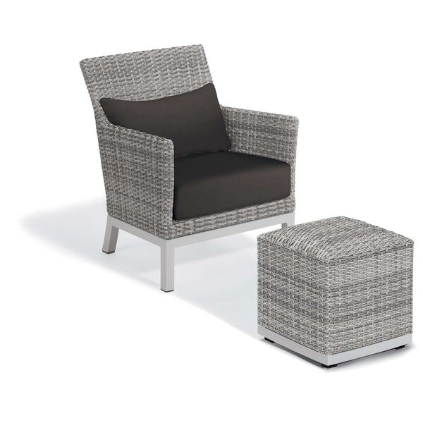 Argento Jet Black Outdoor Club Chair with Lumbar Cushion and Pouf, image 1