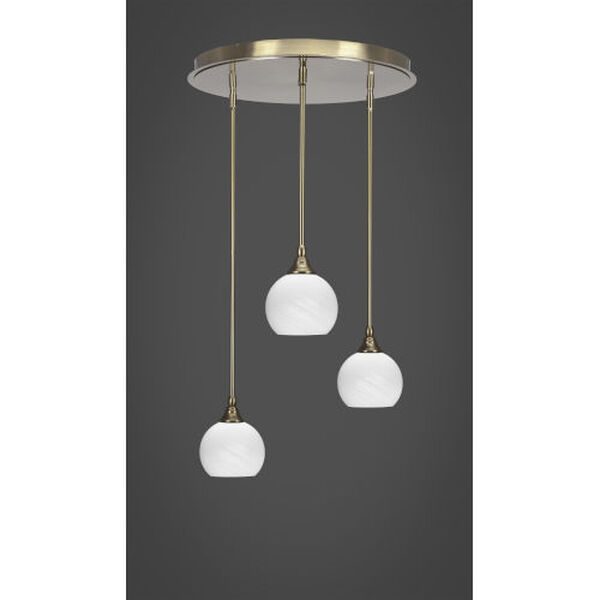 Empire New Age Brass Three-Light Cluster Pendalier with Five-Inch White Marble Glass, image 2