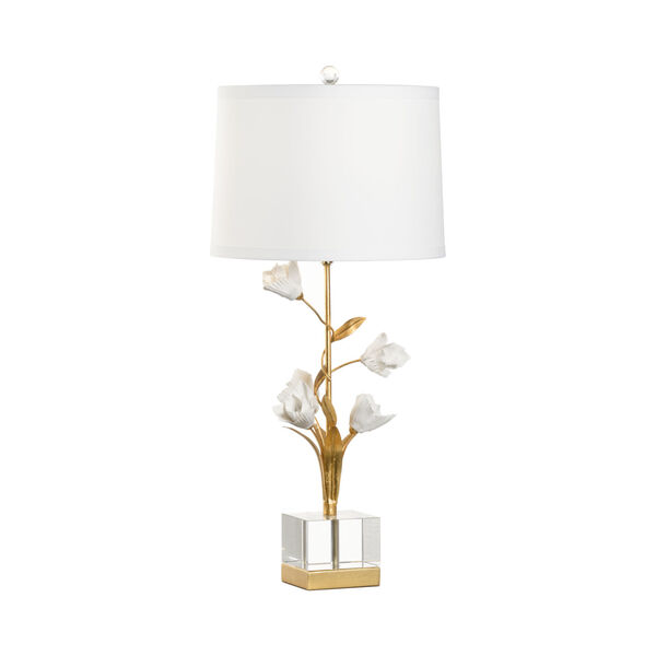 White and Gold One-Light Large Tulip Table Lamp, image 1