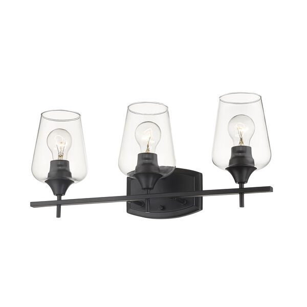 Joliet Matte Black Three-Light Vanity with Transparent Glass, image 5