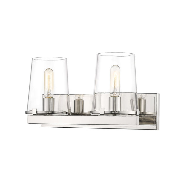 Callista Polished Nickel Two-Light Bath Vanity with Clear Glass Shade, image 1