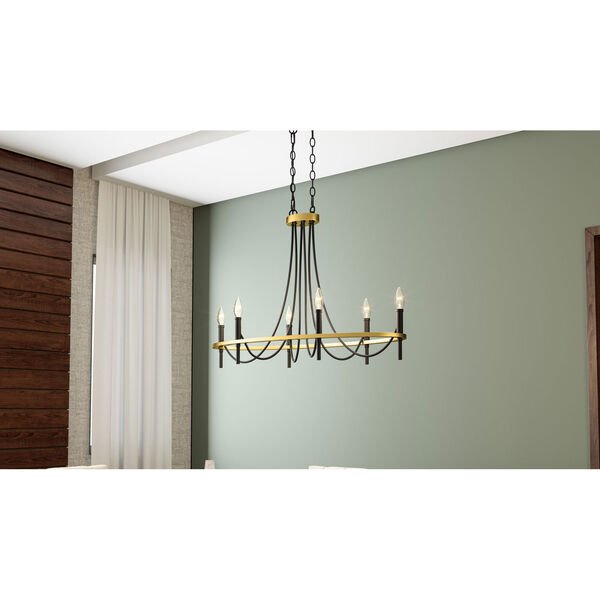 Legare Matte Black and Aged Brass Six-Light Chandelier, image 3