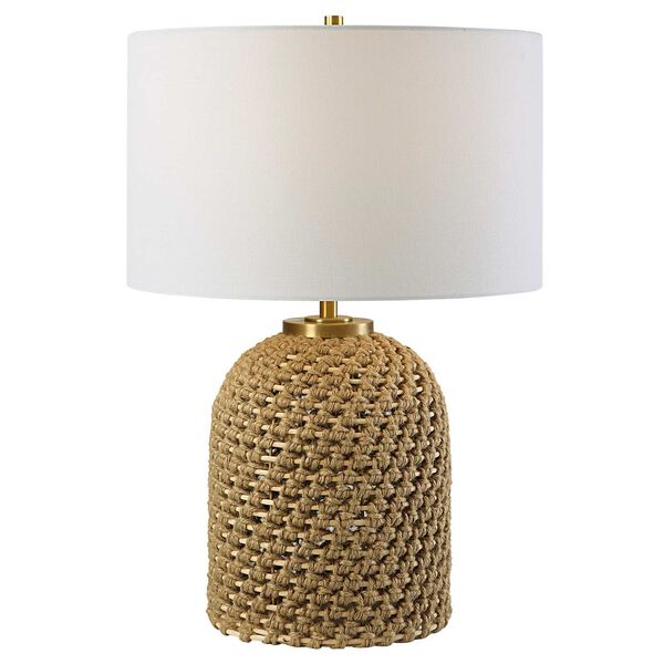 Kendari Antique Brass Rope and Rattan One-Light Table Lamp, image 1