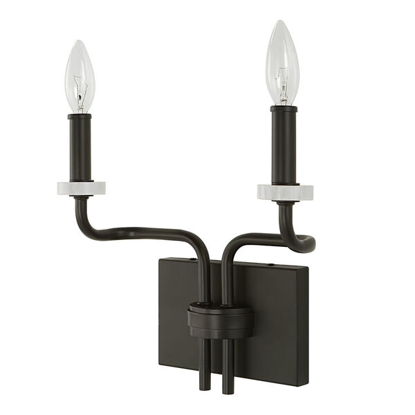 Ebony Elegance Matte Black and White Two-Light Wall Sconce, image 4