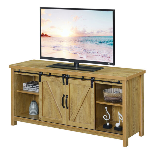 Blake Barn Door TV Stand with Shelves and Sliding Cabinets for TVs up to 60 Inches in English Oak, image 5