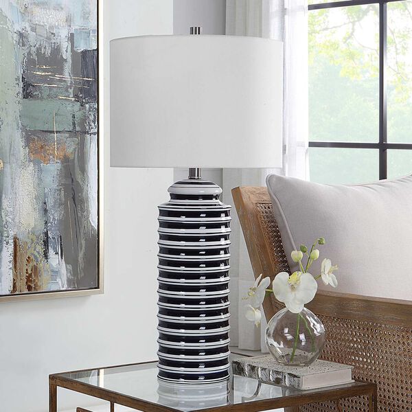Charlotte Navy and White Stripe One-Light Table Lamp, image 4