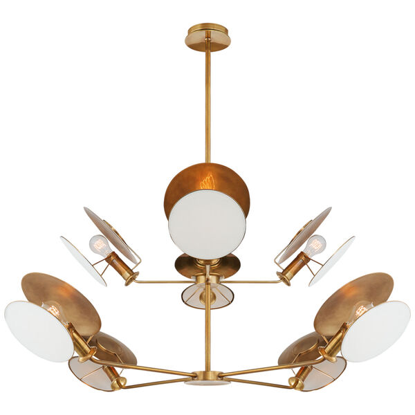 Osiris Large Reflector Chandelier in Hand-Rubbed Antique Brass with Linen Diffuser by Thomas O'Brien, image 1