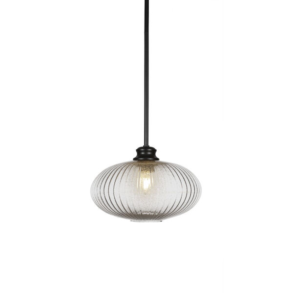 Carina Matte Black 12-Inch One-Light Stem Hung Pendant with Micro Bubble Ribbed Glass Shade, image 1