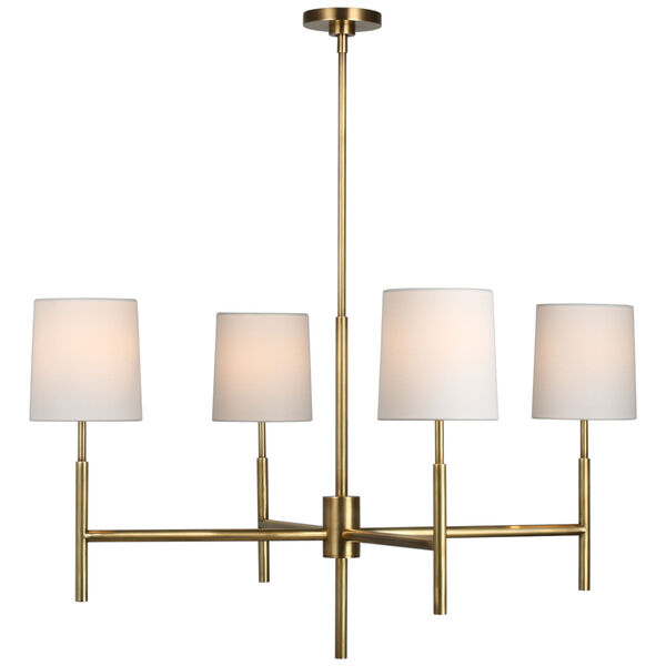 Clarion Large Chandelier in Soft Brass with Linen Shades by Barbara Barry, image 1