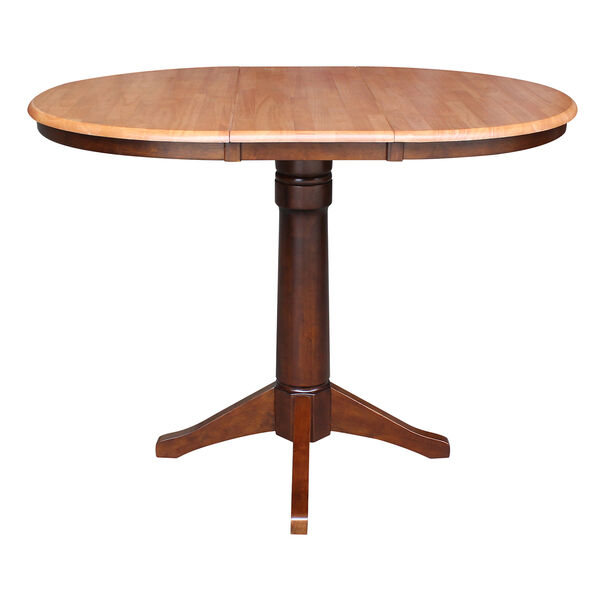 Cinnamon and Espresso 35-Inch High Round Pedestal Counter Height Dining Table with 12-Inch Leaf, image 5