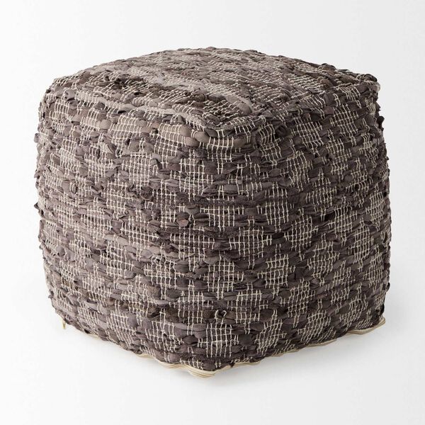 Falguni Gray Leather and Cotton Patterned Pouf, image 3