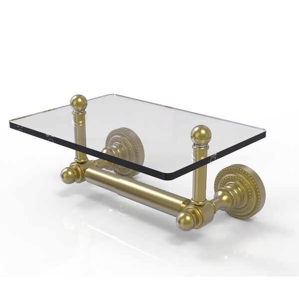 Dottingham Collection Two Post Toilet Tissue Holder with Glass Shelf, Satin Brass, image 1