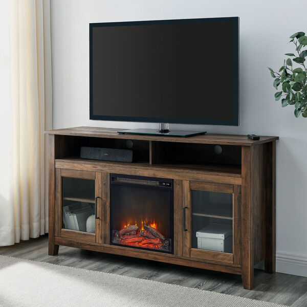 58-Inch Wood Highboy Fireplace TV Stand - Rustic Oak, image 8