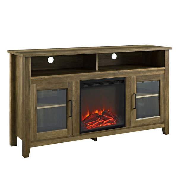 58-Inch Wood Highboy Fireplace TV Stand - Rustic Oak, image 3