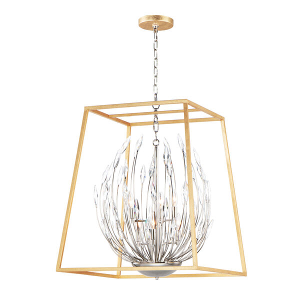 Bouquet Polished Nickel and Gold Leaf Six-Light Pendant, image 1