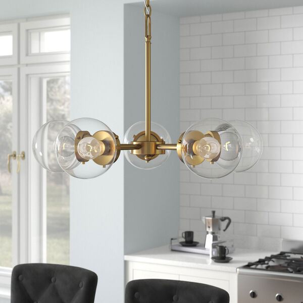 Knoll Brushed Gold Five-Light Chandelier with Clear Glass, image 2