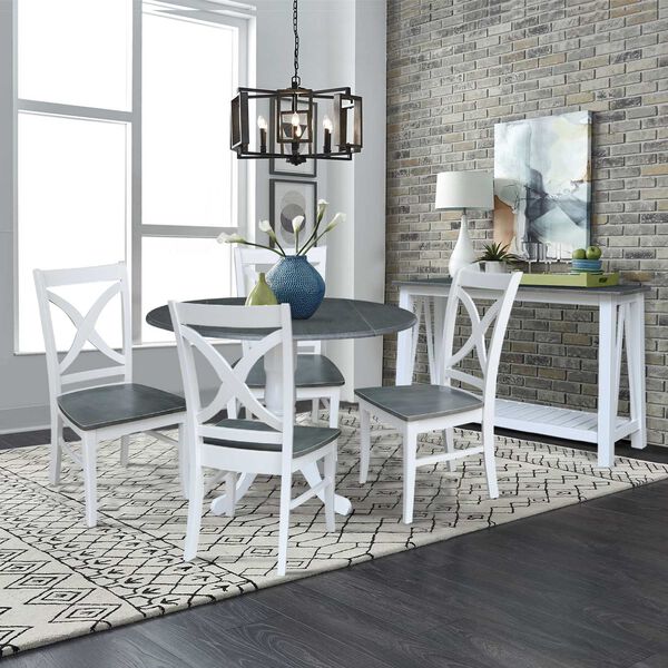 White and Heather Gray 42-Inch Dual Drop Leaf Dining Table with Four X-back Chairs, Five-Piece, image 2