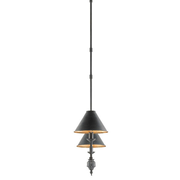 Prosperity French Black and Contemporary Gold Leaf Two-Light Chandelier, image 6