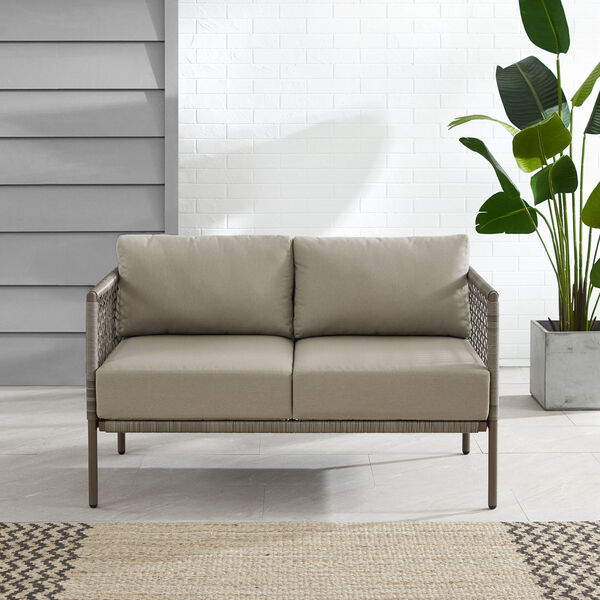 Cali Bay Taupe Light Brown Outdoor Wicker Loveseat, image 5