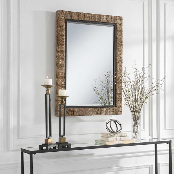 Island Natural and Matte Black Braided Straw 30 x 41-Inch Wall Mirror, image 4