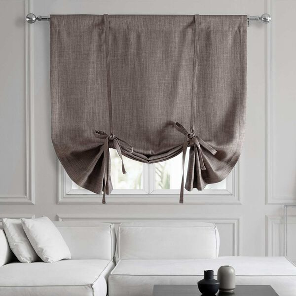Mink Faux Grey Linen Room Darkening Tie-Up Window Shade Single Panel, image 1