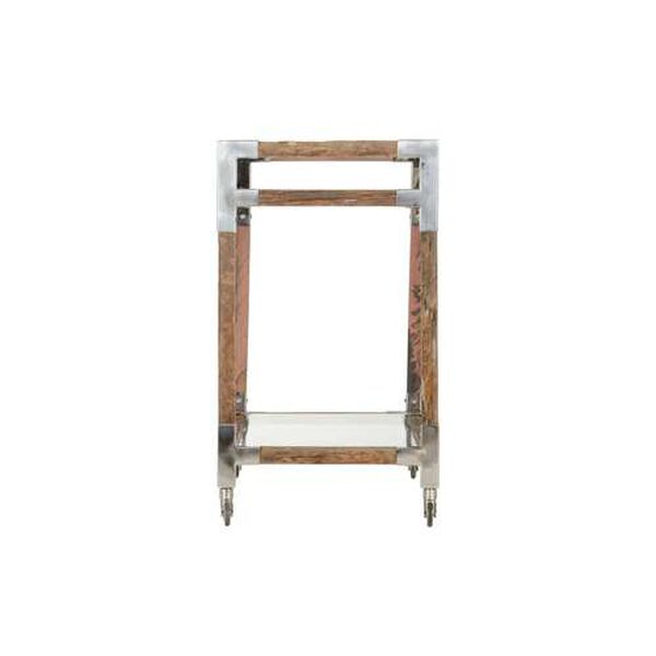 Rustic Glam Rough Wood and Polished Nickel Large Bar Cart, image 3