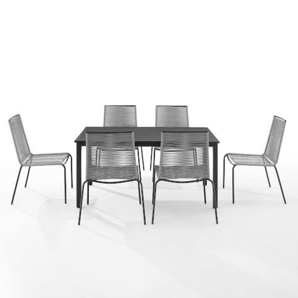 Fenton Gray and Matte Black Outdoor Seven-Piece Wicker Dining Table Set, image 3