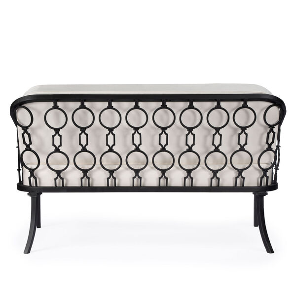 Southport Beige and Black Iron Upholstered Outdoor Loveseat, image 6