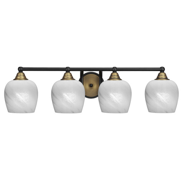 Paramount Matte Black and Brass Four-Light 8-Inch Bath Vanity with White Marble Glass, image 1