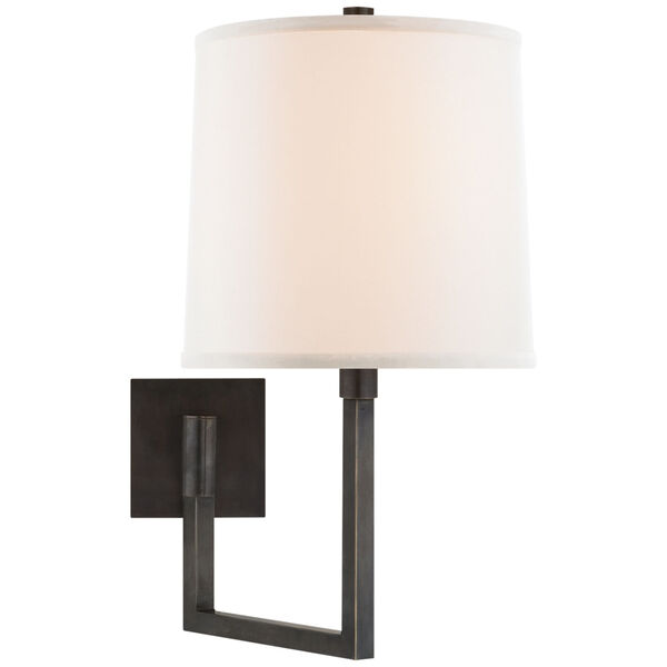 Aspect Large Articulating Sconce in Bronze with Ivory Linen Shade by Barbara Barry, image 1