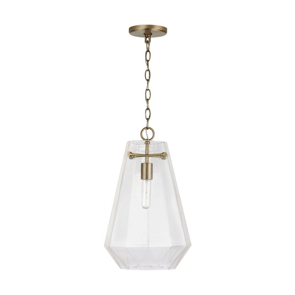 Aged Brass One-Light Pendant with Clear Prismatic Glass, image 1