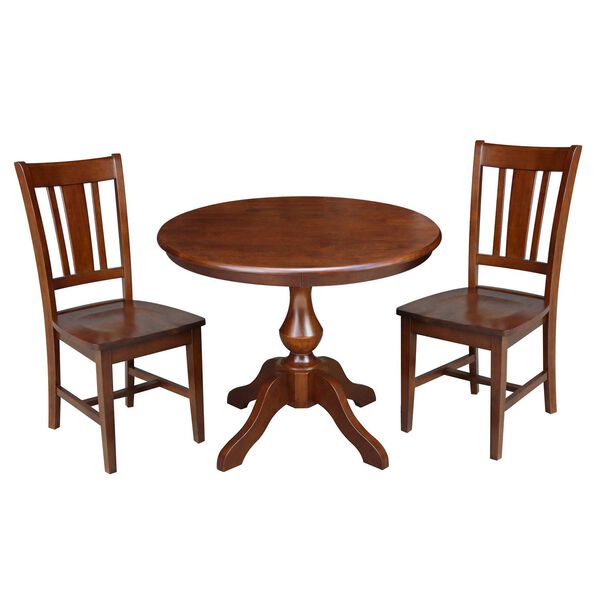 Espresso 30-Inch High Round Top Pedestal Table with Chairs, 3-Piece, image 1