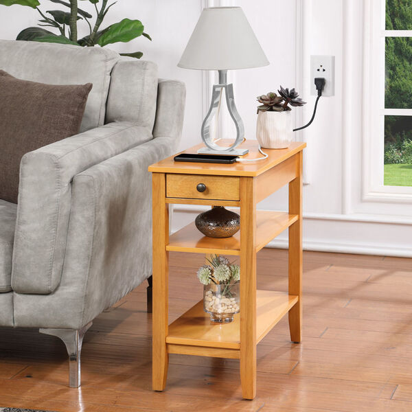 Beige American Heritage One Drawer Chairside End Table with Charging Station and Shelves, image 2