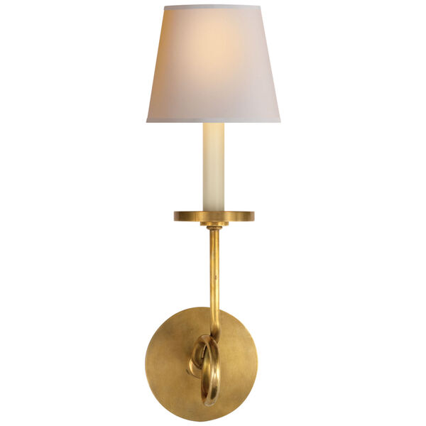 Symmetric Twist Single Sconce in Antique-Burnished Brass with Natural Paper Shade by Chapman and Myers, image 1