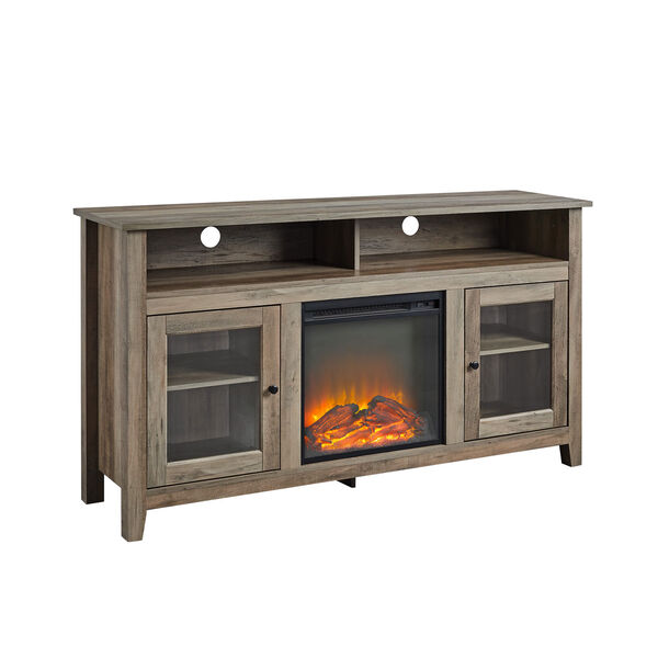 Gray Wash 58-Inch Fireplace Glass Wood TV Stand, image 1